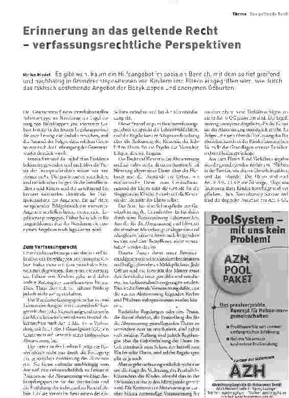 Vorschauseite 1: Erinnerung an das geltende Recht - verfassungsrechtliche Perspektiven