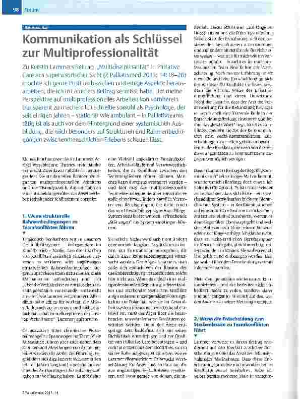 Vorschauseite 1: Kommunikation als Schlüssel zur Multiprofessionalität