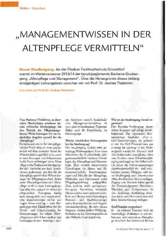 Vorschauseite 1: MANAGEMENTWISSEN IN DER ALTENPFLEGE VERMITTELN