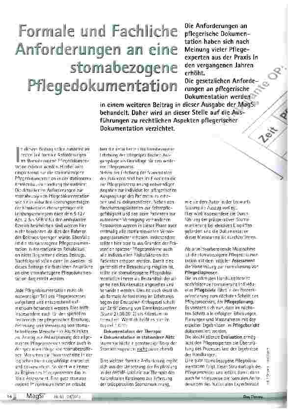 Vorschauseite 1: Formale und fachliche Anforderungen am eine stomabezogene Pflegedokumentation