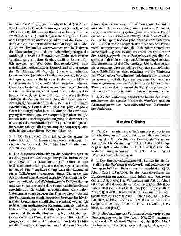 Vorschauseite 2: „Compliance kein Grund PKH für Schmerzensgeldklage wegen Nichtaufnahme in Warteliste für Herztransplantation zu verweigern
