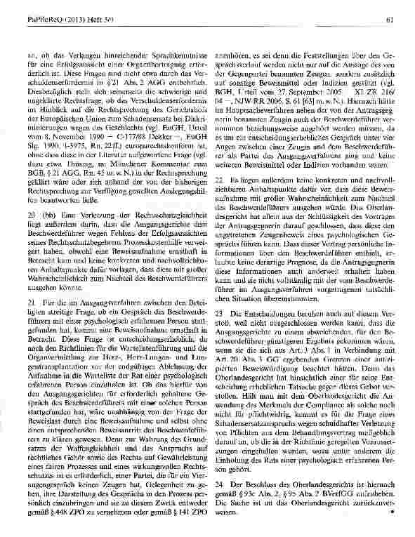 Vorschauseite 5: „Compliance kein Grund PKH für Schmerzensgeldklage wegen Nichtaufnahme in Warteliste für Herztransplantation zu verweigern