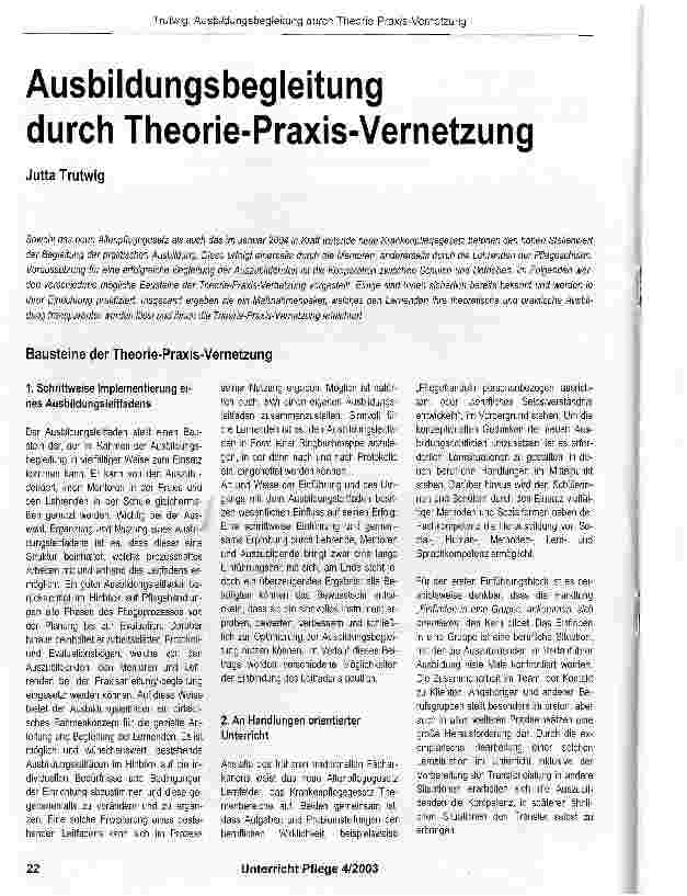 Vorschauseite 1: Ausbildungsbegleitung durch Theorie-Praxis-Vernetzung