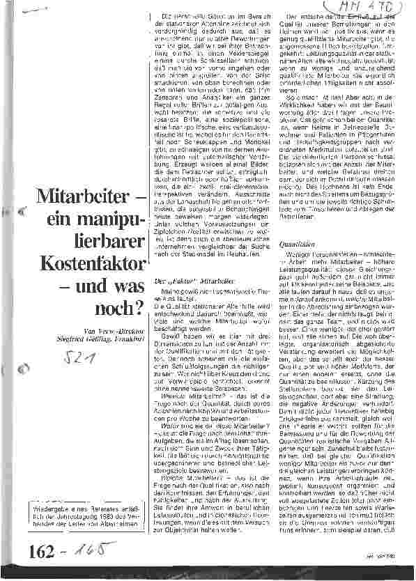 Vorschauseite 1: Mitarbeiter - Ein manipulierbarer Kostenfaktor - und was noch?