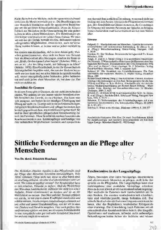 Vorschauseite 1: Sittliche Forderungen an die Pflege alter Menschen