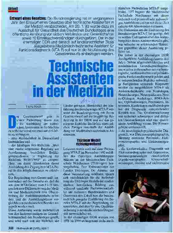 Vorschauseite 1: Technische Assistenten in der Medizin Entwurf eines Gesetzes