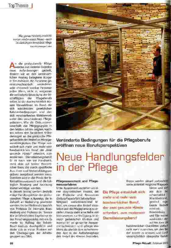 Vorschauseite 1: Neue Handlungsfelder in der Pflege Veränderte Bedingungen für die Pflegeberufe eröffnen neue Berufsperspektiven