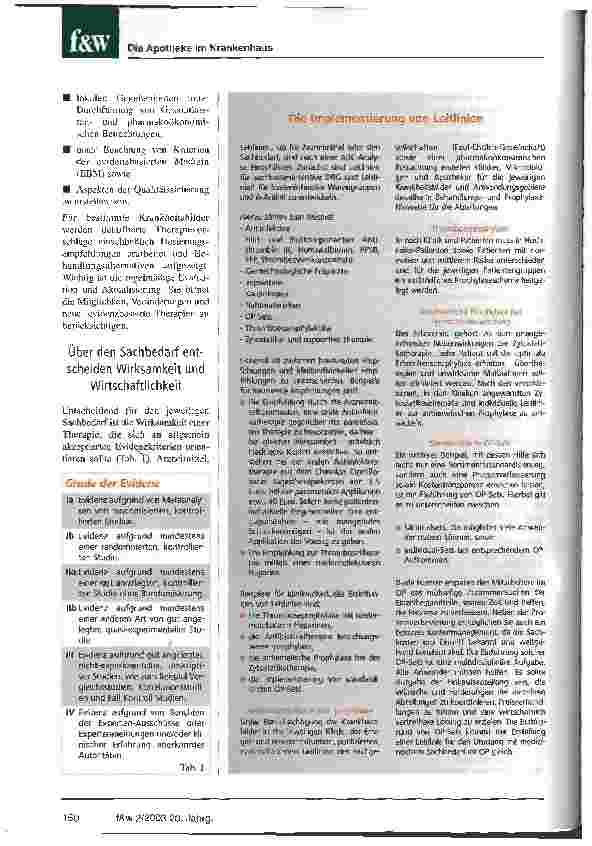 Vorschauseite 3: Die DRG bringen die Kliniken auf den richtigen Behandlungspfad Arzneimittelund Sachbedarfskommissionen werden medizinische Wirksamkeit, Ökonomie und Ethik zusammenführen