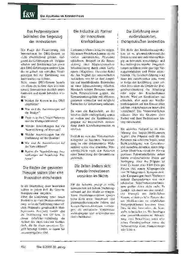 Vorschauseite 5: Die DRG bringen die Kliniken auf den richtigen Behandlungspfad Arzneimittelund Sachbedarfskommissionen werden medizinische Wirksamkeit, Ökonomie und Ethik zusammenführen