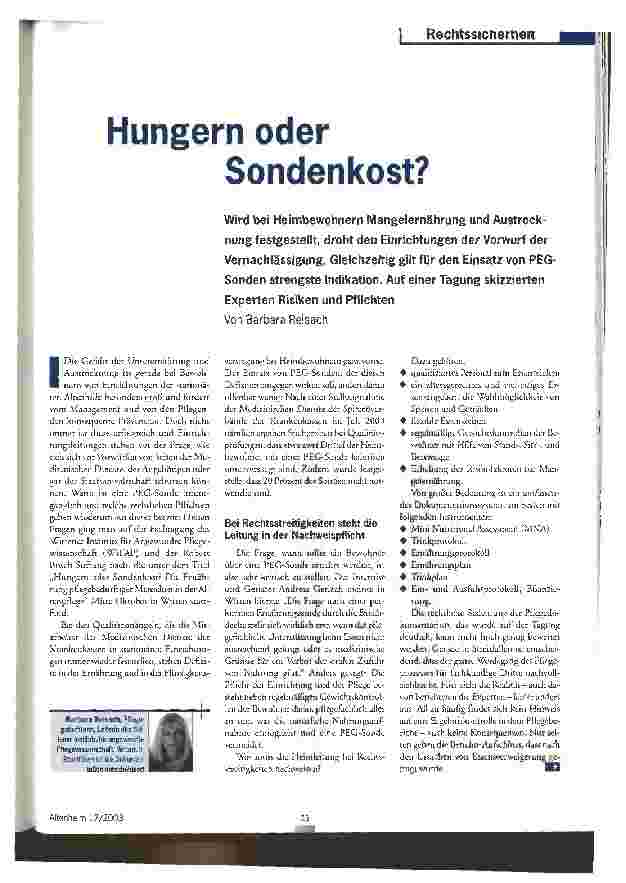 Vorschauseite 1: Hungern oder Sondenkost?