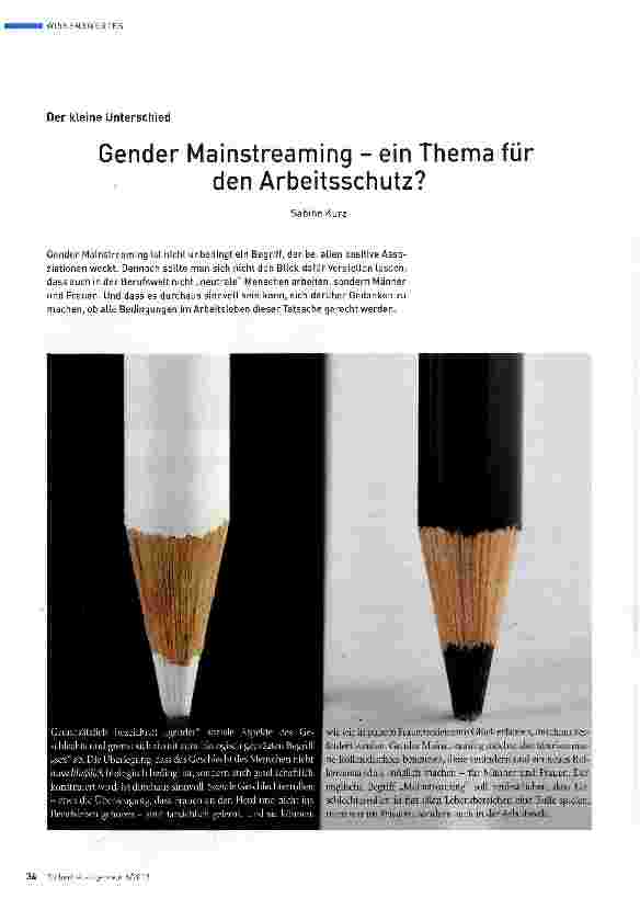 Vorschauseite 1: Gender Mainstreaming - ein Thema für den Arbeitsschutz?