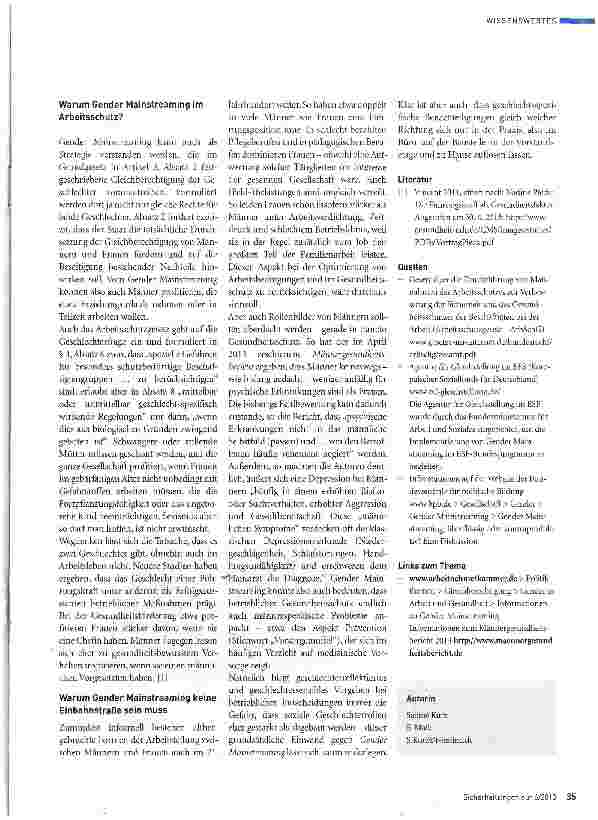 Vorschauseite 2: Gender Mainstreaming - ein Thema für den Arbeitsschutz?