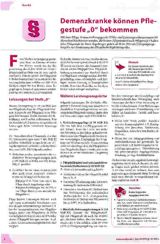 Vorschauseite 1: Demenzkranke können Pflegestufe „0 bekommen