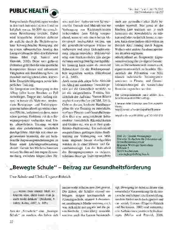 Vorschauseite 2: Muskel-Skelett-Erkrankungen: Bedeutung von Bewegungsmangel und sportlicher Aktivität