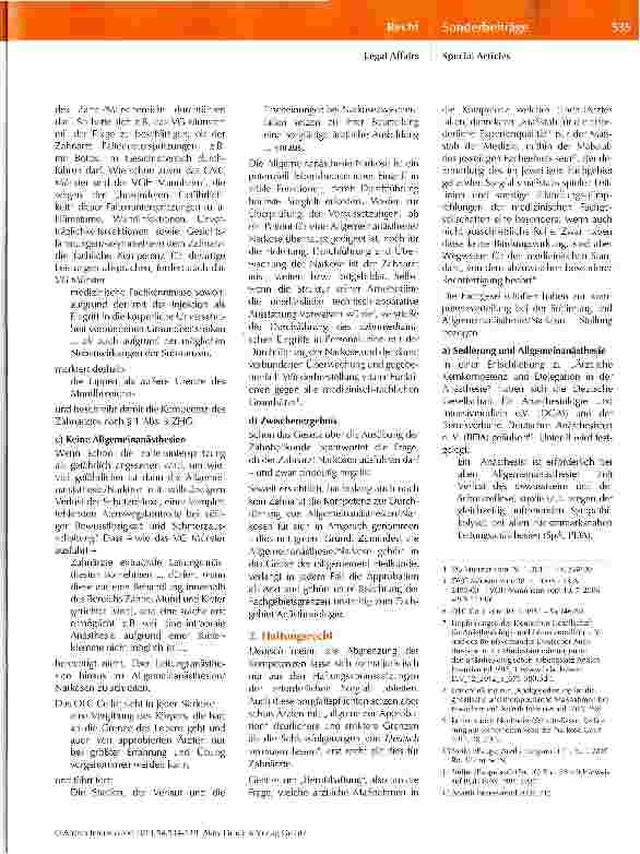 Vorschauseite 2: Nochmals: Sorgfalt und Übernahmeverschulden; Zur Notwendigkeit der Beteiligung eines Anästhesisten bei gering gefährlichen medizinischen Eingriffen