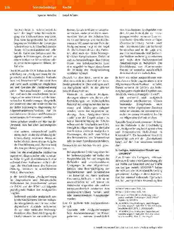 Vorschauseite 3: Nochmals: Sorgfalt und Übernahmeverschulden; Zur Notwendigkeit der Beteiligung eines Anästhesisten bei gering gefährlichen medizinischen Eingriffen