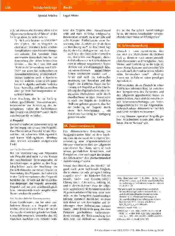 Vorschauseite 4: Nochmals: Sorgfalt und Übernahmeverschulden; Zur Notwendigkeit der Beteiligung eines Anästhesisten bei gering gefährlichen medizinischen Eingriffen
