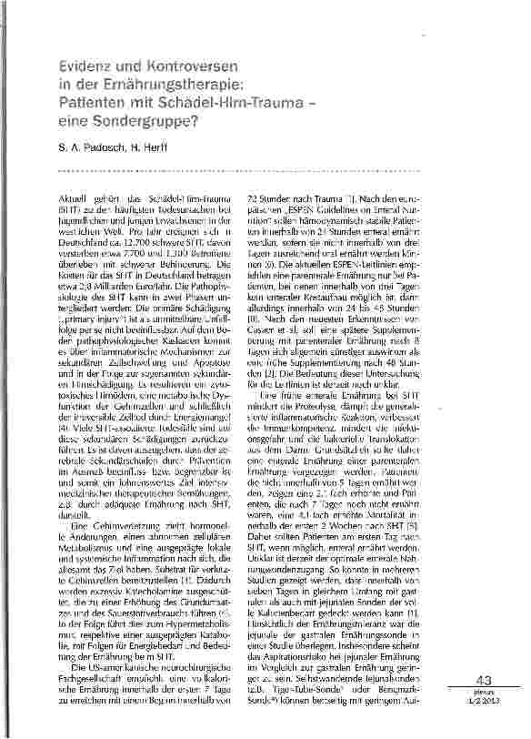 Vorschauseite 1: Evidenz und Kontroversen in der Ernährungstherapie: Patienten mit Schädel-Hirn-Traumaeine Sondergruppe?