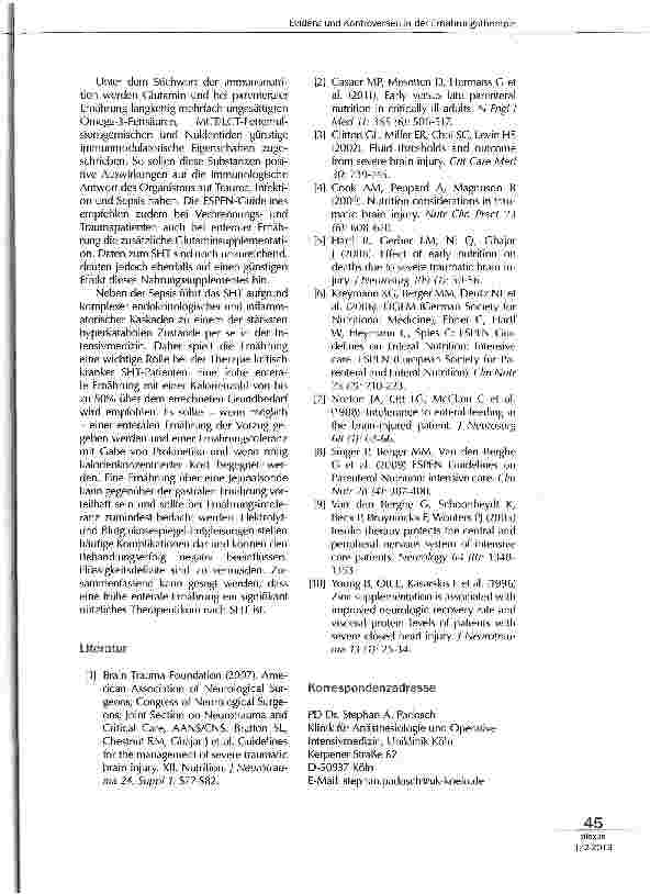 Vorschauseite 3: Evidenz und Kontroversen in der Ernährungstherapie: Patienten mit Schädel-Hirn-Traumaeine Sondergruppe?