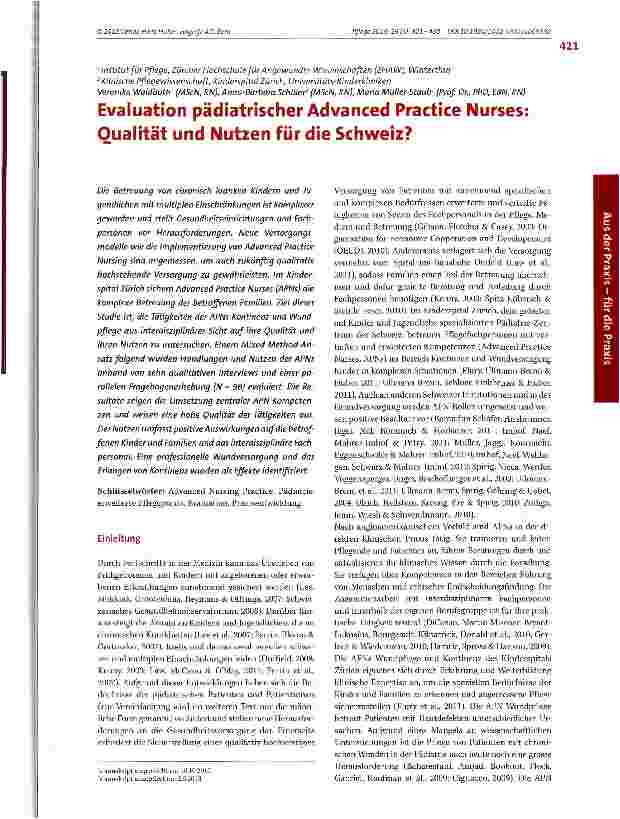 Vorschauseite 1: Evaluation pädiatrischer Advanced Practice Nurses: Qualität und Nutzen für die Schweiz?