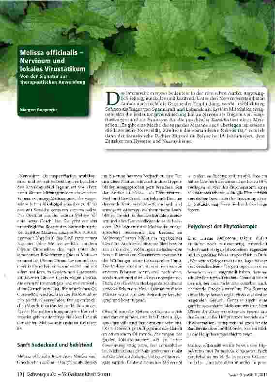 Vorschauseite 1: Melissa officinalis- Nervinum und lokales Virustatikum