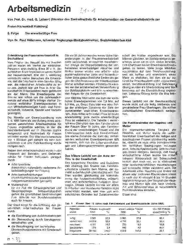 Vorschauseite 1: Arbeitsmedizin 5. Folge: Die erwebstätige Frau