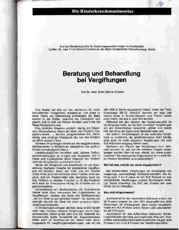 Vorschauseite 1: Beratung und Behandlung bei Vergiftungen
