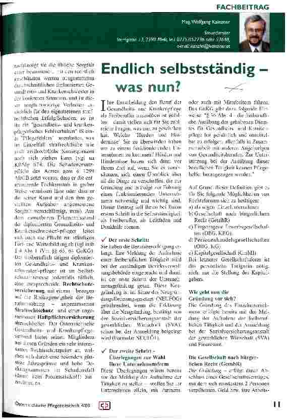 Vorschauseite 1: Endlich selbständig - was nun?