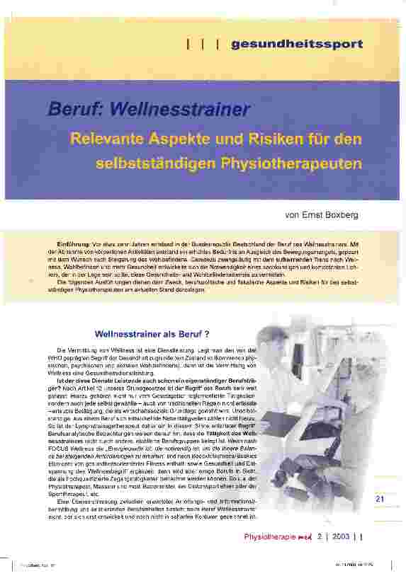 Vorschauseite 1: Relevante Aspekte und Risiken für den selbstständigen Physiotherapeuten