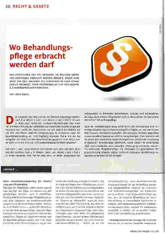 Vorschauseite 1: Wo Behandlungspflege erbracht werden darf
