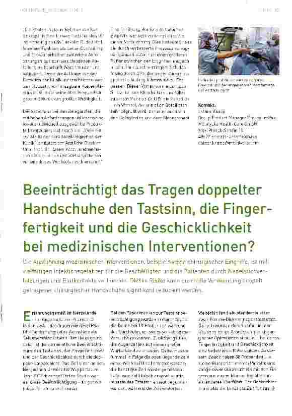 Vorschauseite 1: Beeinträchtigt das Tragen doppelter Handschuhe den Tastsinn, die Fingerfertigkeit und die Geschicklichkeit bei medizinischen Interventionen?