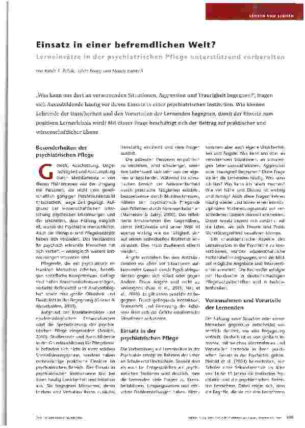 Vorschauseite 1: Einsatz in einer befremdlichen Welt? Lerneinsätze in der psychiatrischen Pflege unterstützend vorbereiten
