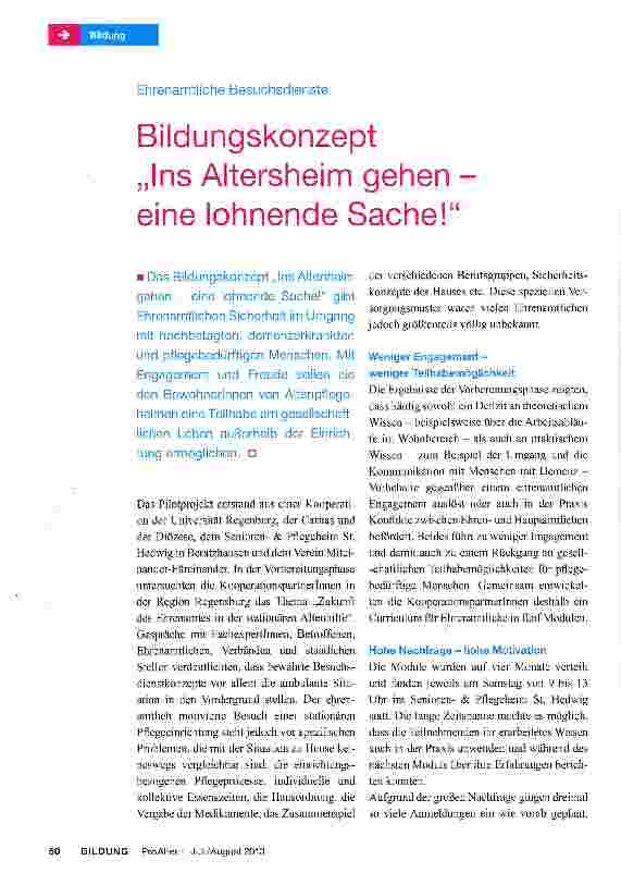 Vorschauseite 1: Bildungskonzept „Ins Altersheim gehen eine lohnende Sache!