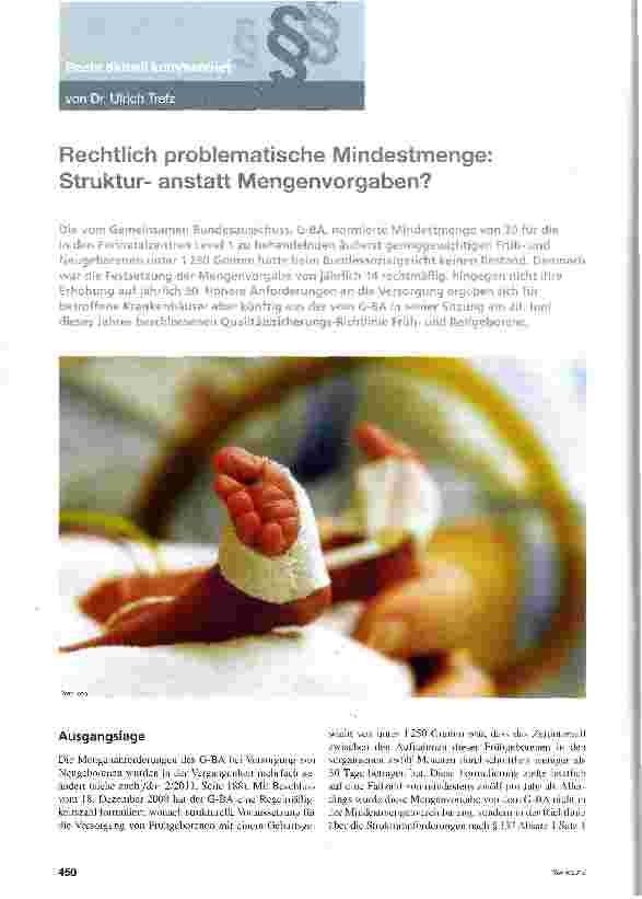 Vorschauseite 1: Rechtlich problematische Mindestmenge: Strukturanstatt Mengenvorgaben?
