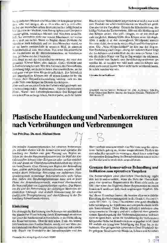 Vorschauseite 1: Plastische Hautdeckung und Narbenkorrekturen nach Verbrühungen und Verbrennungen
