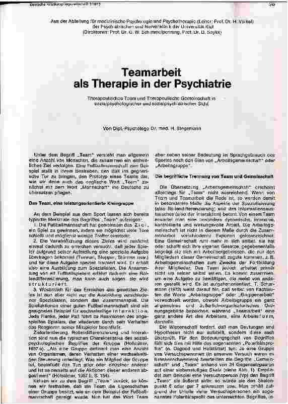 Vorschauseite 1: Teamarbeit als Therapie in der Psychiatrie
