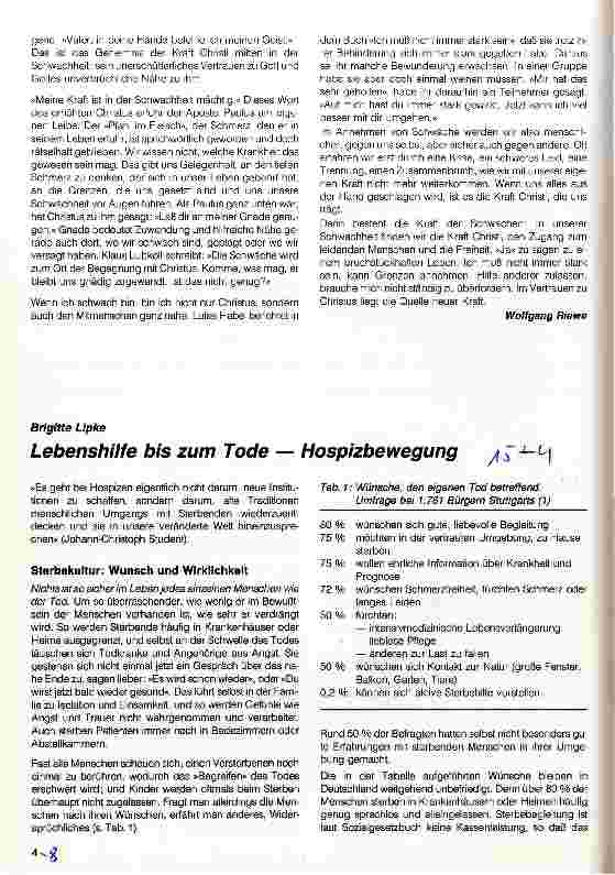 Vorschauseite 1: Lebenshilfe bis zum Tode - Hospizbewegung