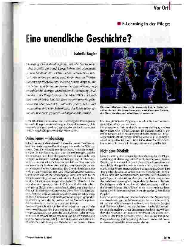 Vorschauseite 1: Eine unendliche Geschichte? E-Learning in der Pflege