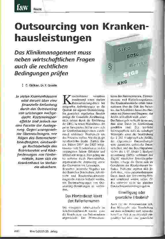 Vorschauseite 1: Outsourcing von Krankenhausleistungen Das Klinikmanagement muss neben wirtschaftlichen Fragen auch die rechtlichen Bedingungen prüfen