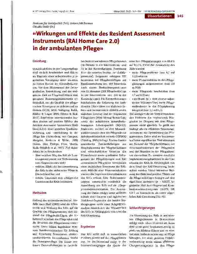 Vorschauseite 1: Wirkungen und Effekte des Resident Assessment Instruments (RAI Home Care 2.0) in der ambulanten Pflege