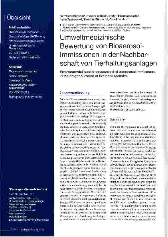 Vorschauseite 1: Umweltmedizinische Bewertung von Bioaerosol-Immissionen in der Nachbarschaft von Tierhaltungsanlagen