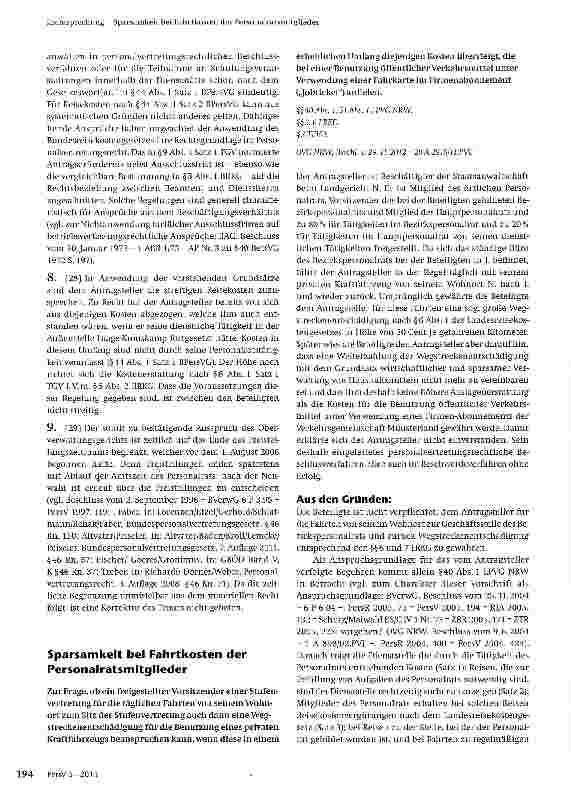 Vorschauseite 1: Sparsamkeit bei Fahrtkosten der Personalratsmitglieder