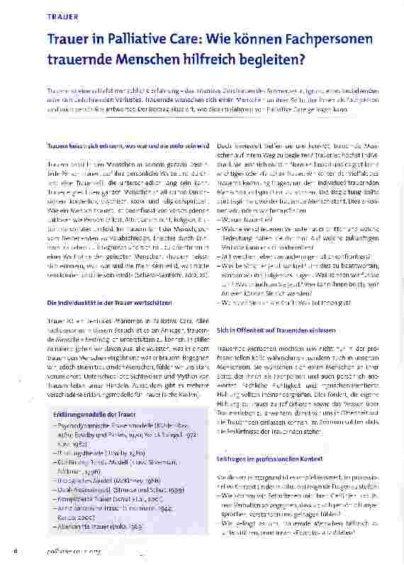 Vorschauseite 1: Trauer in Palliative Care: Wie können Fachpersonen trauernde Menschen hilfreich begleiten?