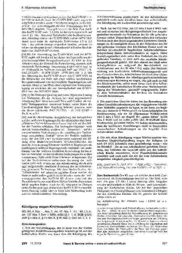 Vorschauseite 1: Kündigung wegen Kirchenaustritts