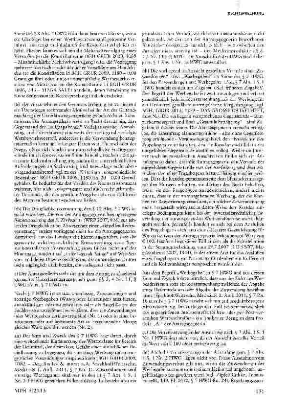 Vorschauseite 3: Kostenlose Überlassung von Blutzuckermessgeräten und Ernährungsratgebern §§ 3, 4 Nr. 11, 5, 8 UWG; § 7 Abs. 1 Nr. 2 HWG; §§ 5,13 TMG; EGRL 46/95