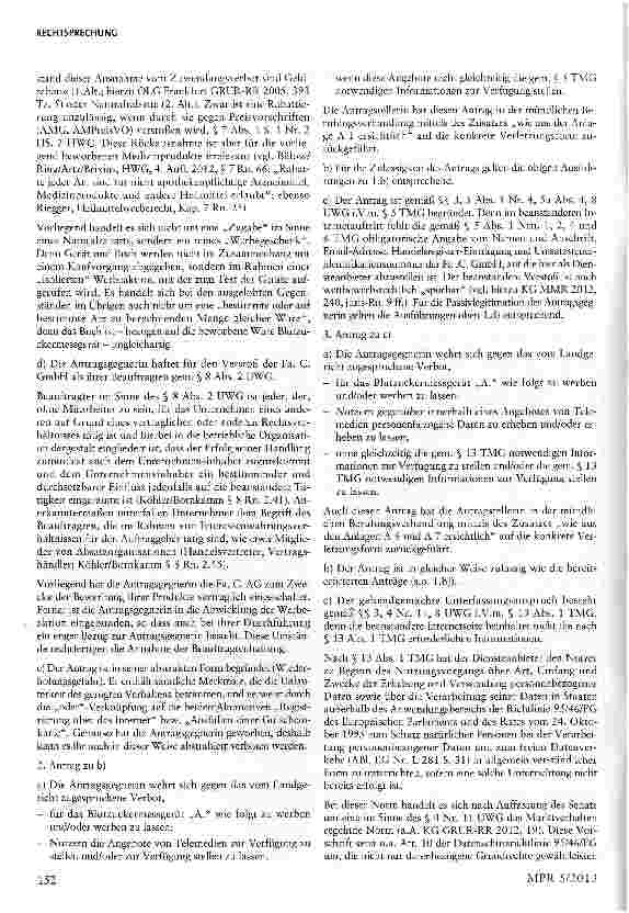 Vorschauseite 4: Kostenlose Überlassung von Blutzuckermessgeräten und Ernährungsratgebern §§ 3, 4 Nr. 11, 5, 8 UWG; § 7 Abs. 1 Nr. 2 HWG; §§ 5,13 TMG; EGRL 46/95