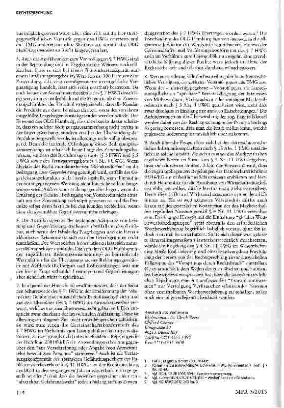 Vorschauseite 6: Kostenlose Überlassung von Blutzuckermessgeräten und Ernährungsratgebern §§ 3, 4 Nr. 11, 5, 8 UWG; § 7 Abs. 1 Nr. 2 HWG; §§ 5,13 TMG; EGRL 46/95