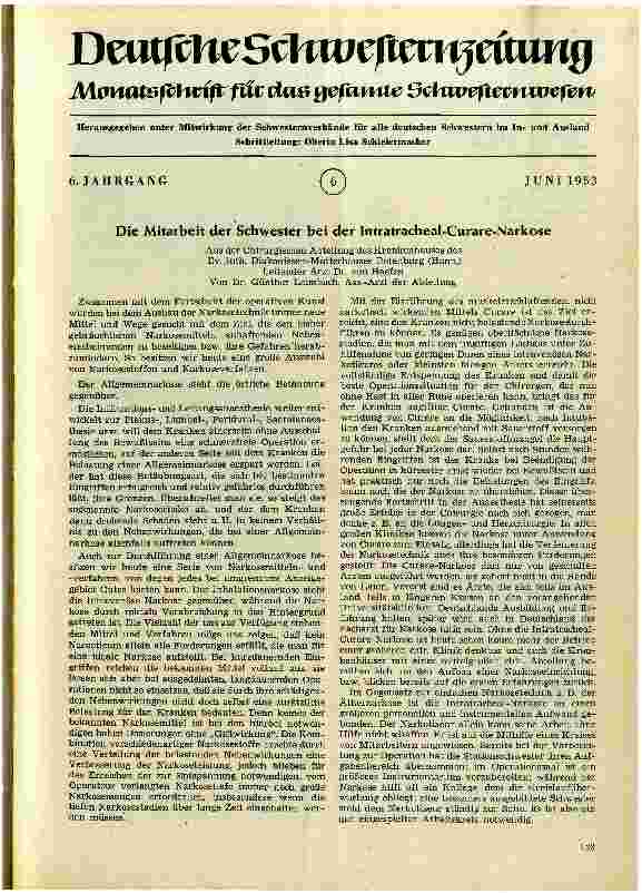 Vorschauseite 1: Die Mitarbeit der Schwester bei der Intracheal-Curare-Narkose