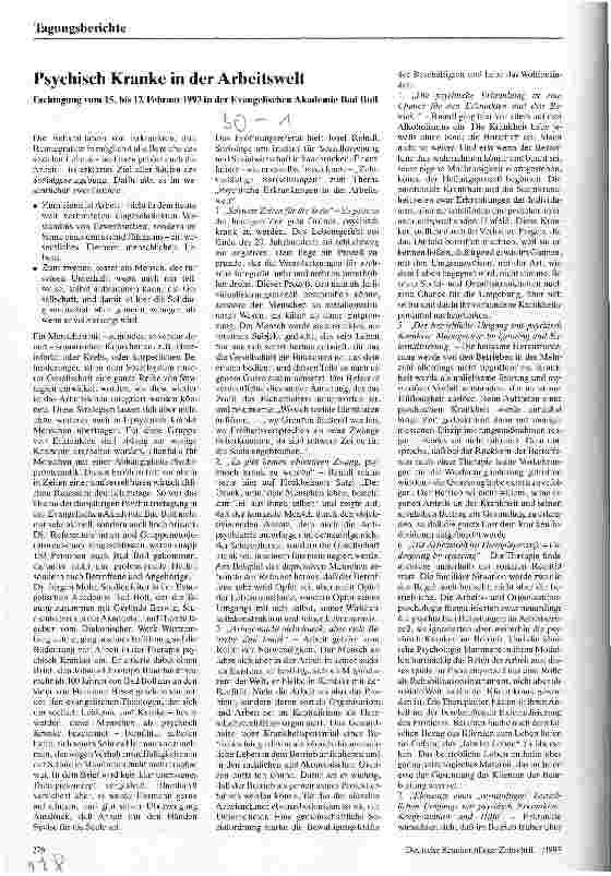 Vorschauseite 1: Psychisch Kranke in der Arbeitswelt Fachtagung 15. -17. 02. 93 Ev. Akademie Bad Boll