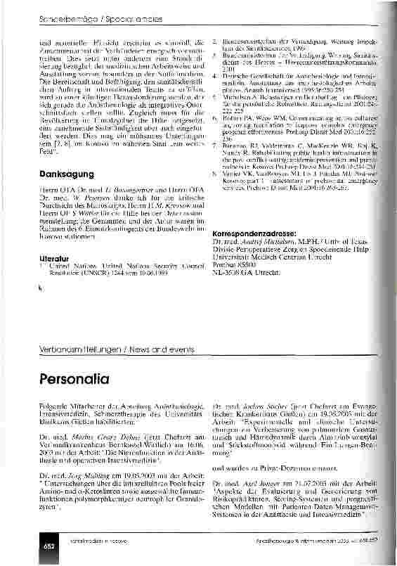 Vorschauseite 5: Anästhesiologische und notfallmedizinische Besonderheiten im Feldlazarett Prizren (Kosovo)